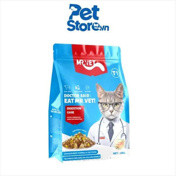 Hạt Cho Mèo Mix Topping Sấy Mr Vet T1 - Chăm Sóc Tiêu Hóa 1kg