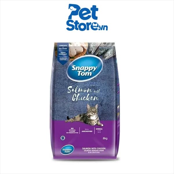Thức Ăn Hạt Cho Mèo Snappy Tom - Vị Cá Cơm Sấy Cá Hồi & Gà 8kg
